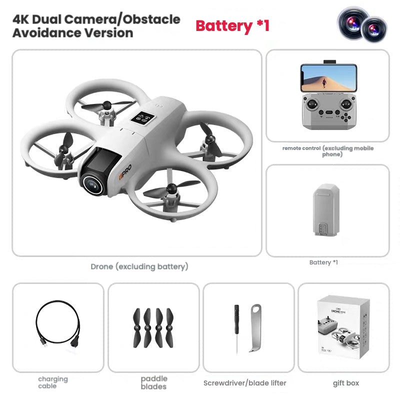 【Standard Version】Drone with 2K HD Camera, 360° Flip, Intelligent Obstacle Avoidance, Headless Mode, 1 Batteries, Foldable Mini Drone for Adults