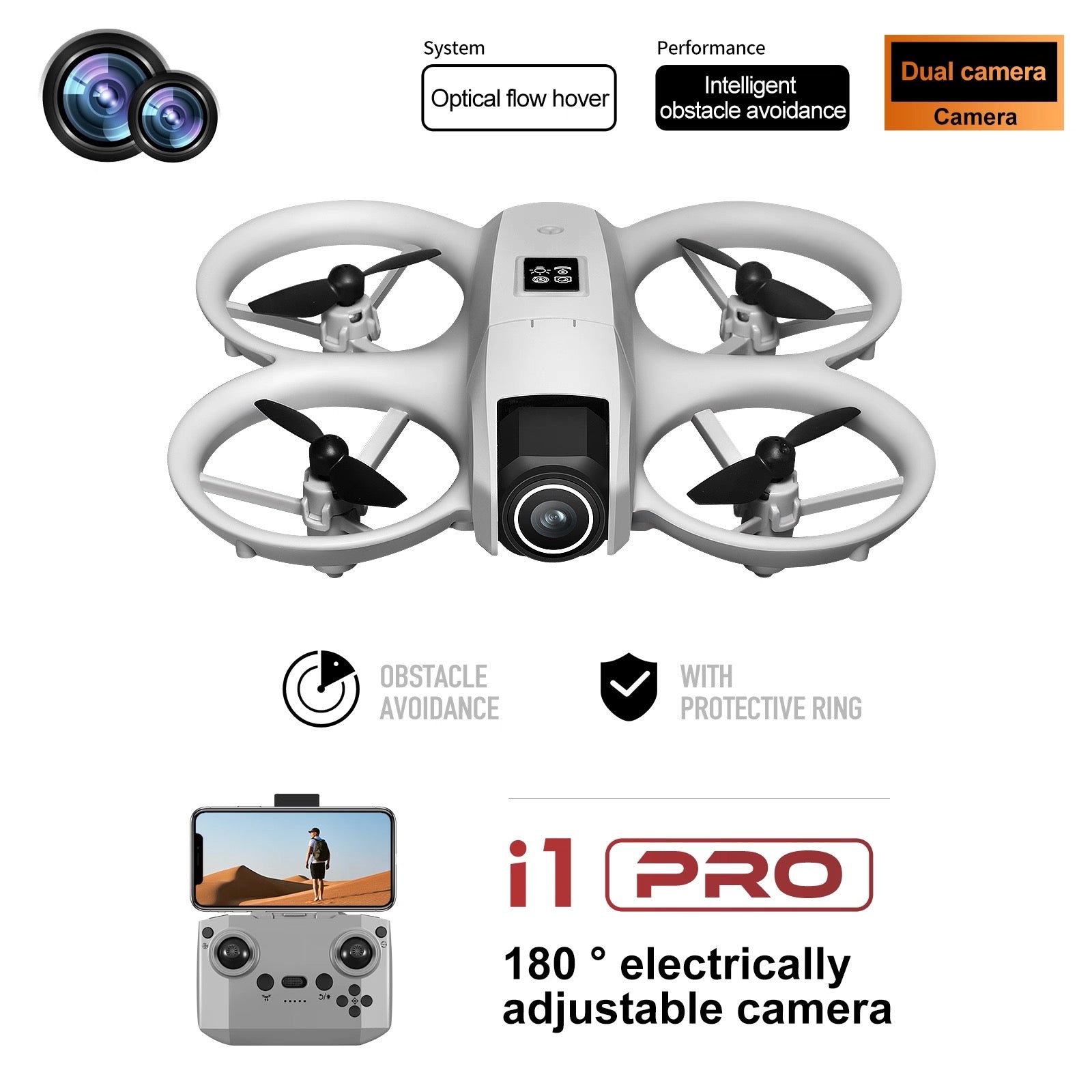 【Pro Version】Professional Drone with 4K UHD Dual Camera, 4-Direction Obstacle Avoidance, 3 Batteries, Long Flight Time, Smart Follow, One-Key Return GPS Drone for Adults