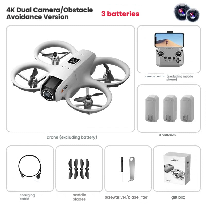 【Pro Version】Professional Drone with 4K UHD Dual Camera, 4-Direction Obstacle Avoidance, 3 Batteries, Long Flight Time, Smart Follow, One-Key Return GPS Drone for Adults